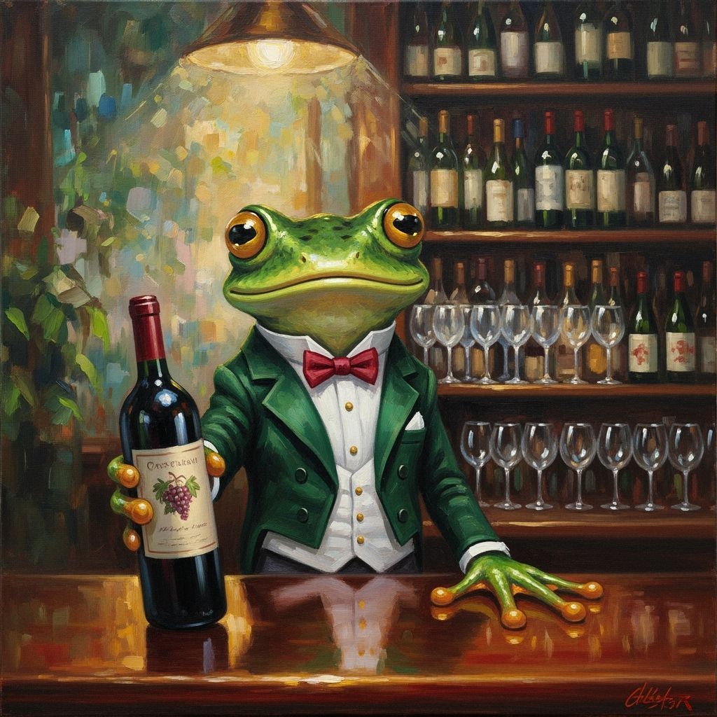 Anthropomorphic Frog Bartender Oil Painting
