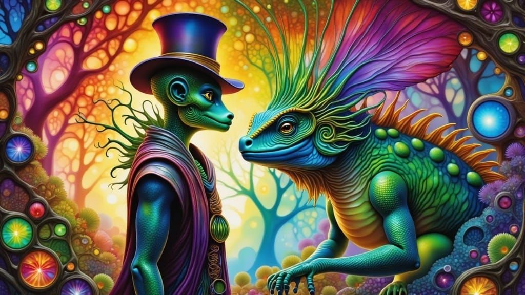 Dreamscape: Lizard and Cactus Mask in Surreal Setting