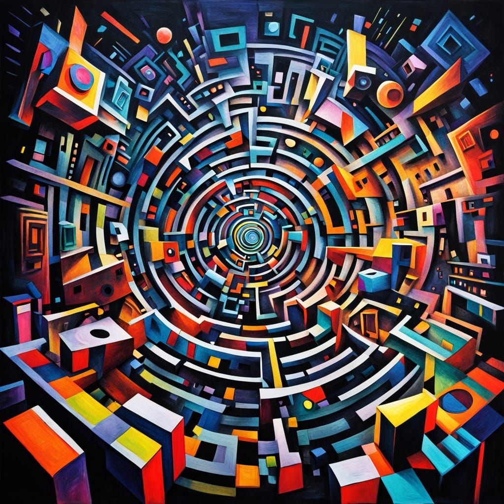 Surreal Cubist Labyrinth of Consciousness in Bold Colors