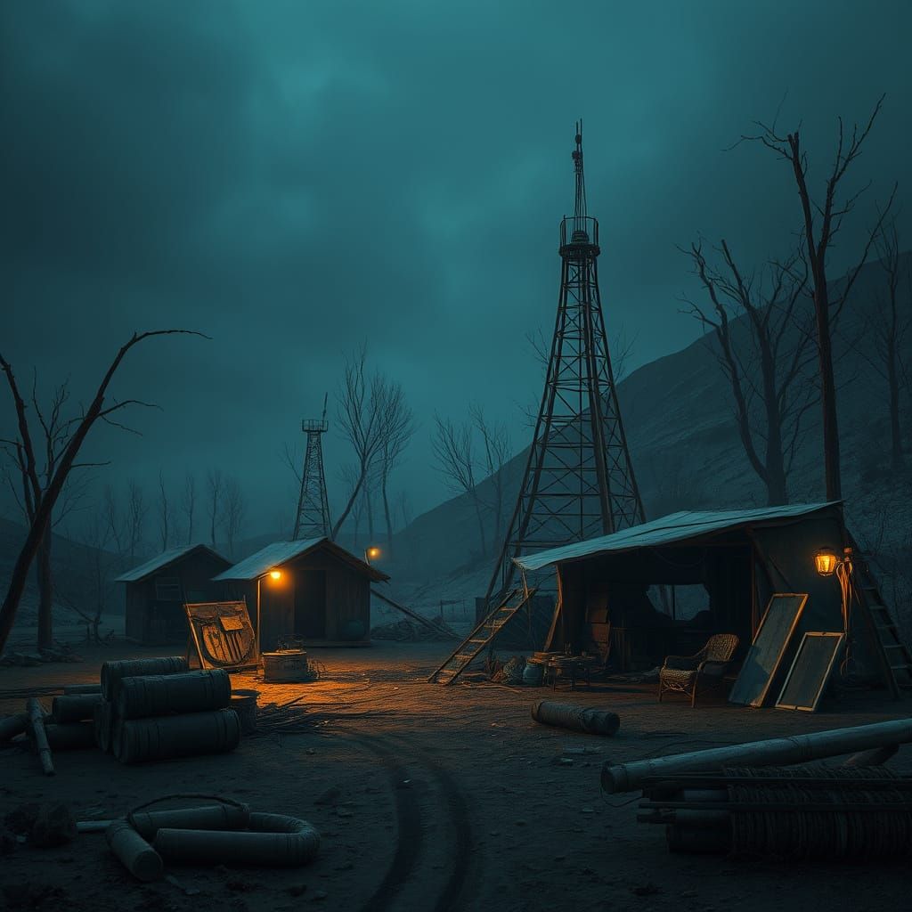Cyberpunk Survivalist Camp in a Barren Wasteland