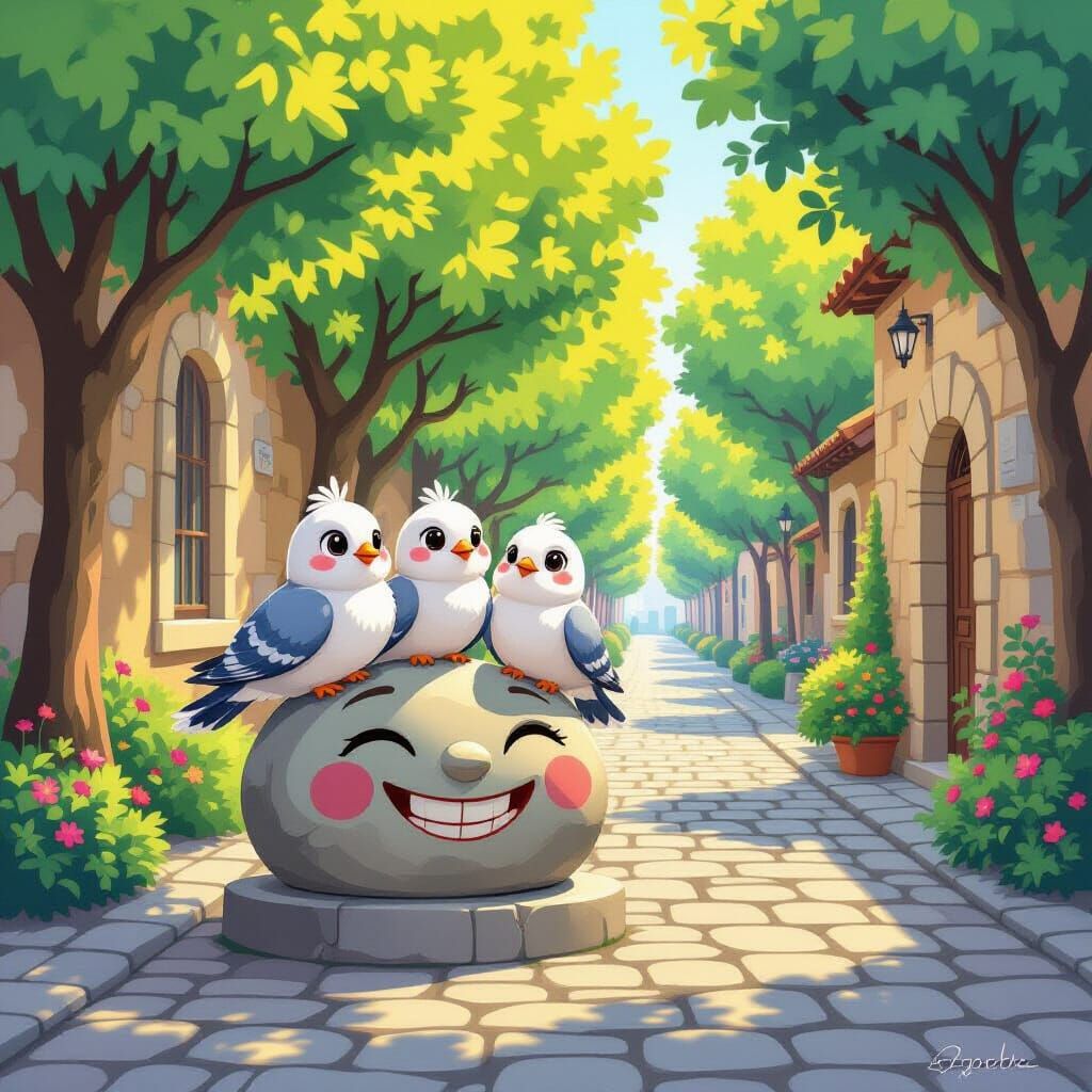 Pigeons and the Statue