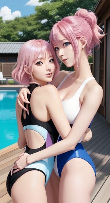 Sisters of Summer Joy in Vibrant Anime Style