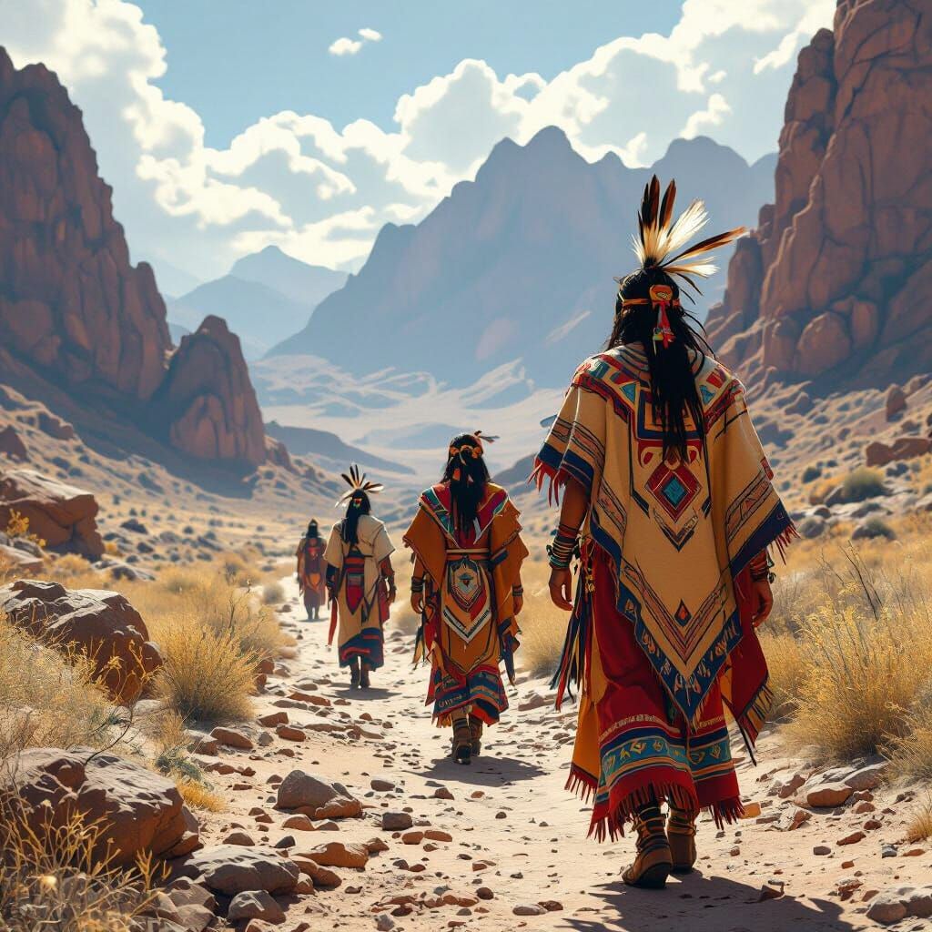 Indigenous Tribe in Arid Landscape with Cinematic Lighting