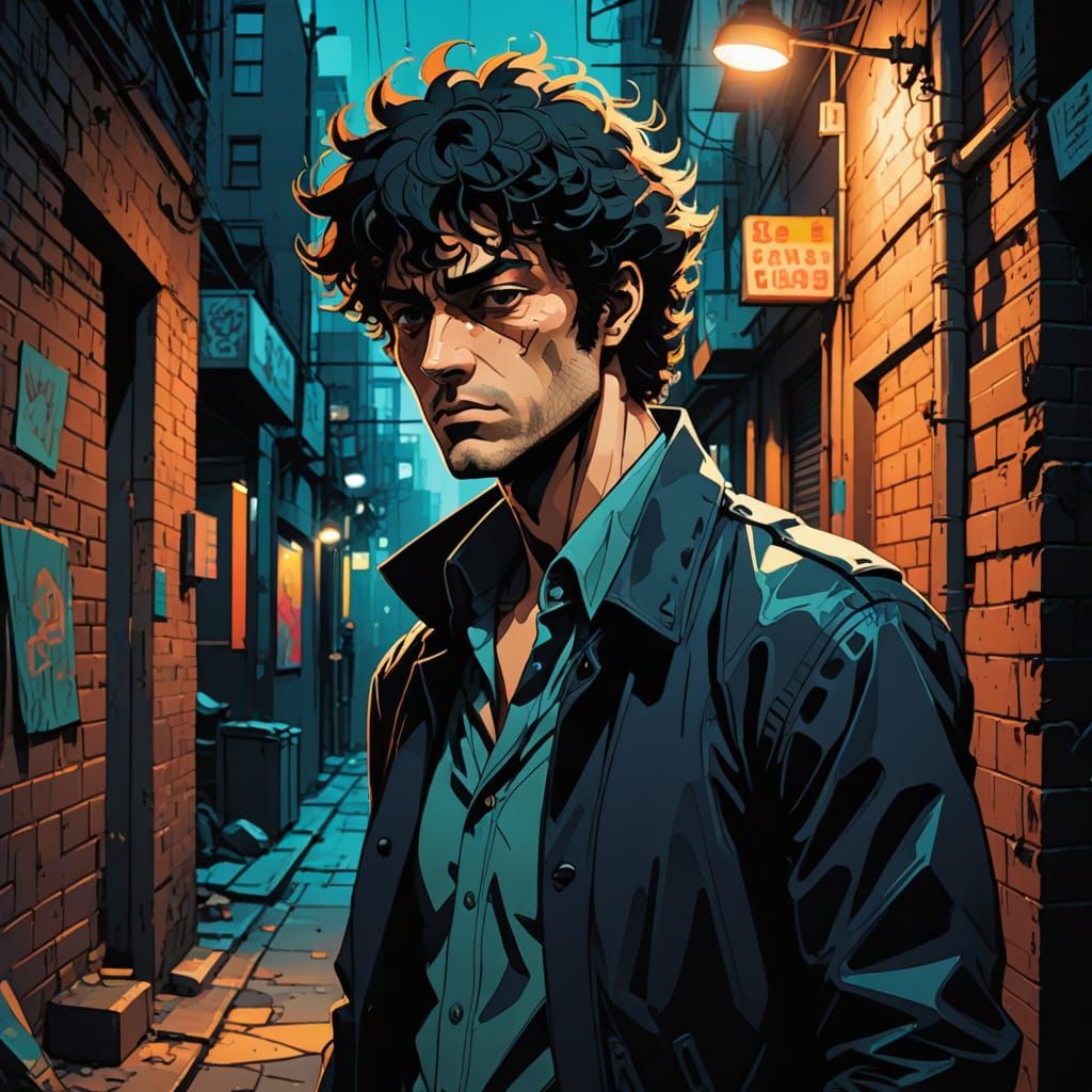 Surreal Anime Cowboy Stands in a Moody Alleyway