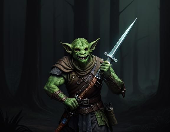 Goblin with Sword in Mystical Forest