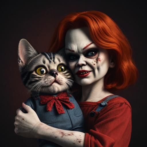 fem!chucky hugging a cat
