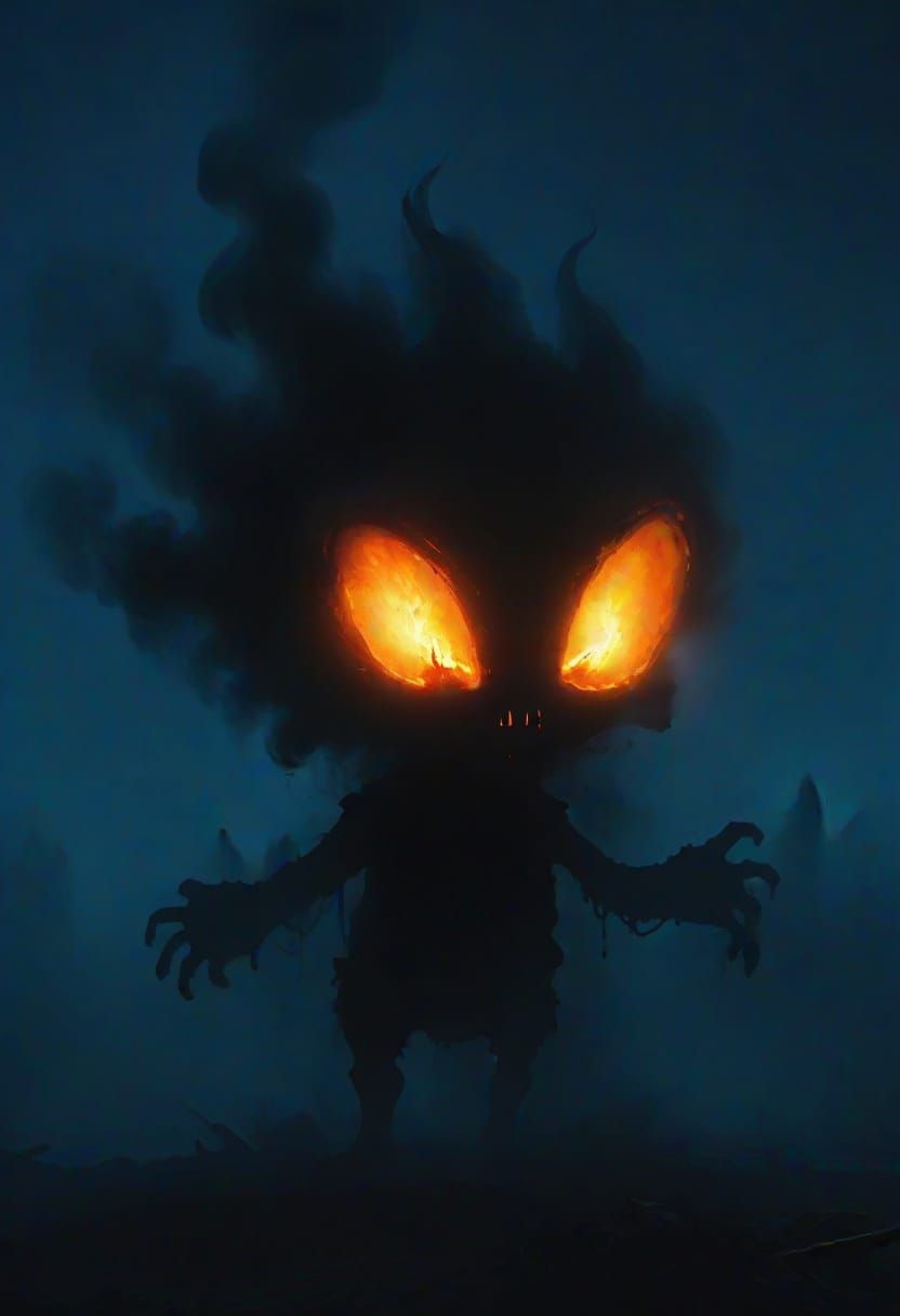 Surreal Oil Creature Consumed by Flames