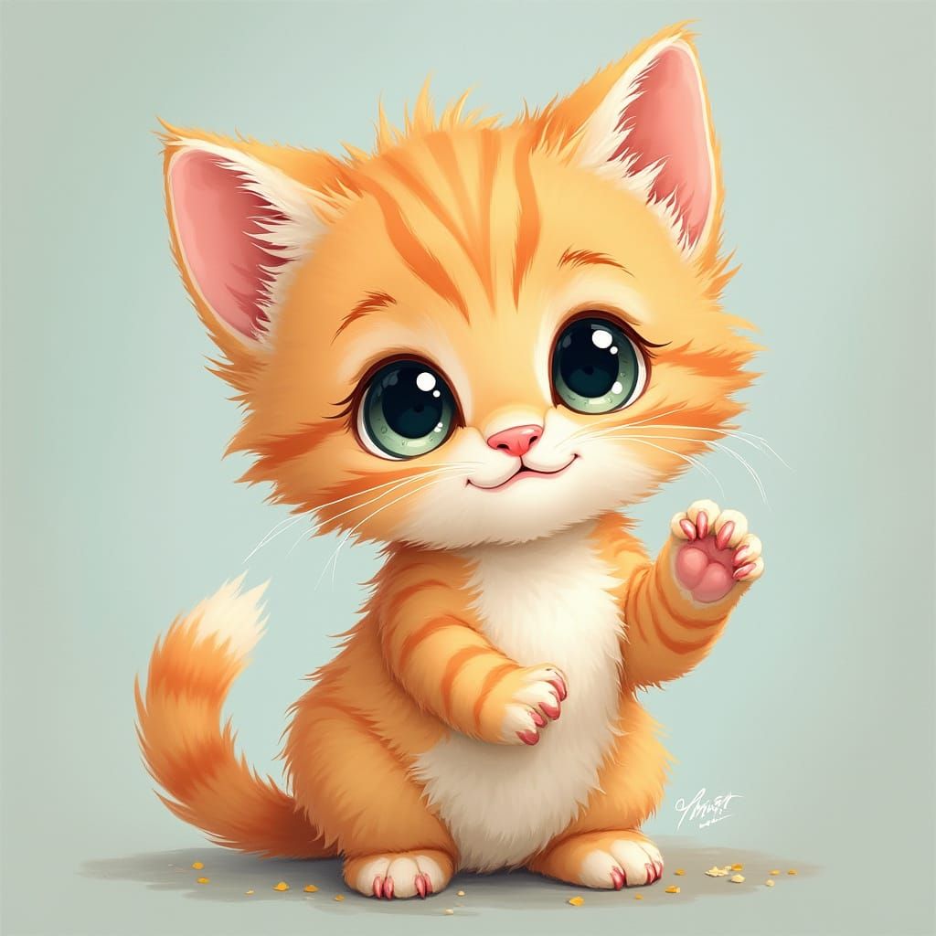 Adorable Kitten Greets Viewer in Whimsical Style