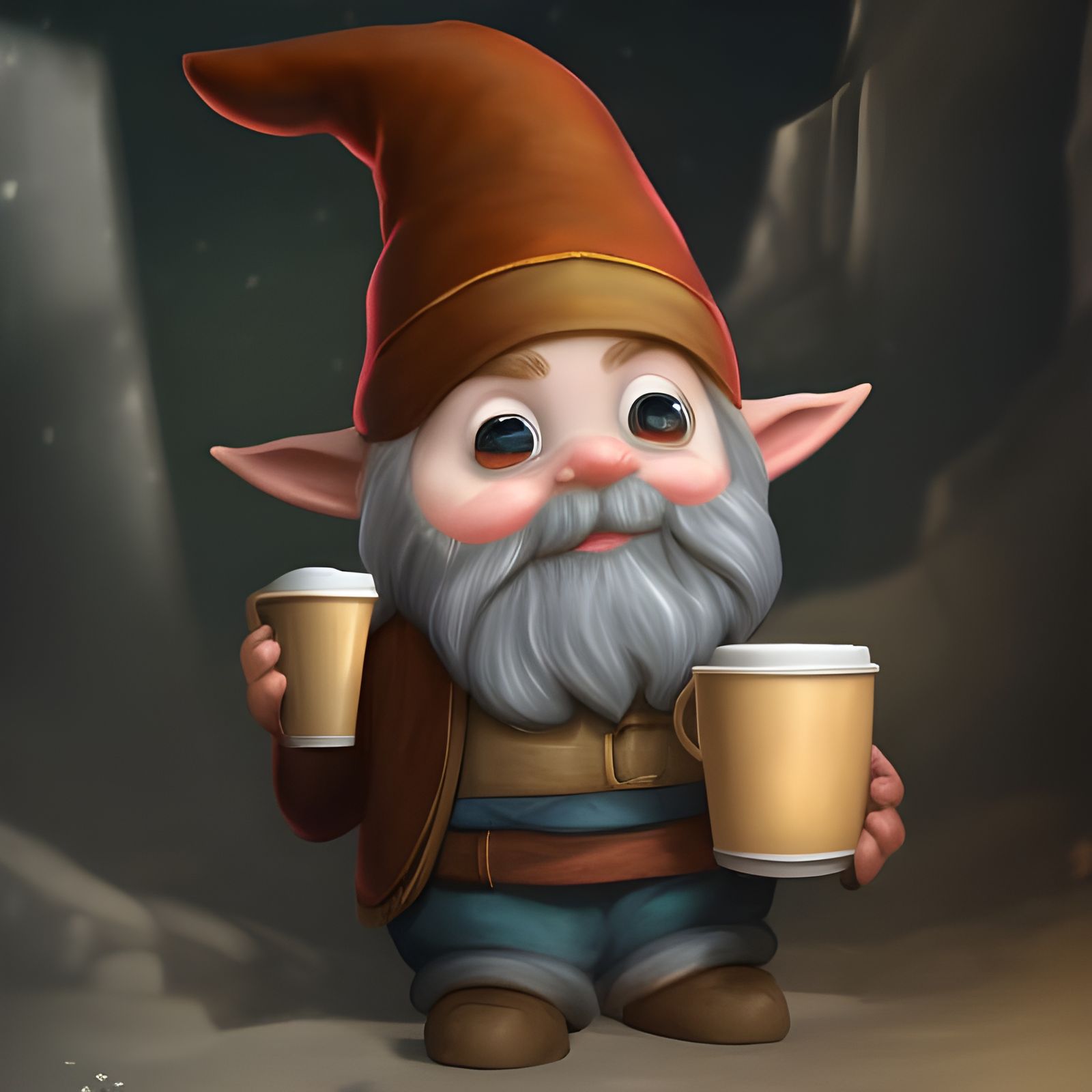 Gnome holding a cup of coffee