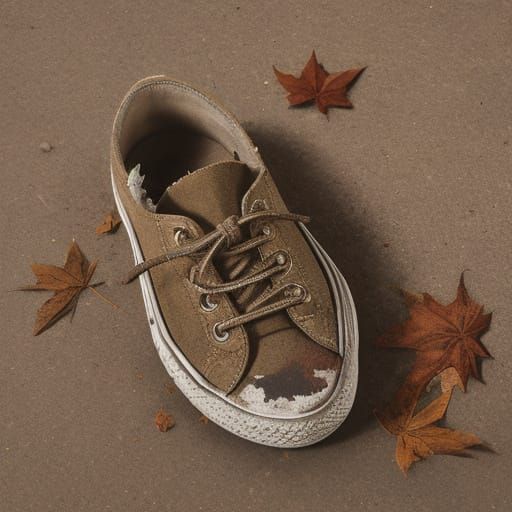 Autumn Leaf on Tattered Shoe: Dark Abstract