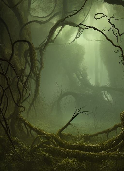 Eerie Ruined Farmhouse in Tentacle-Infested Dead Forest