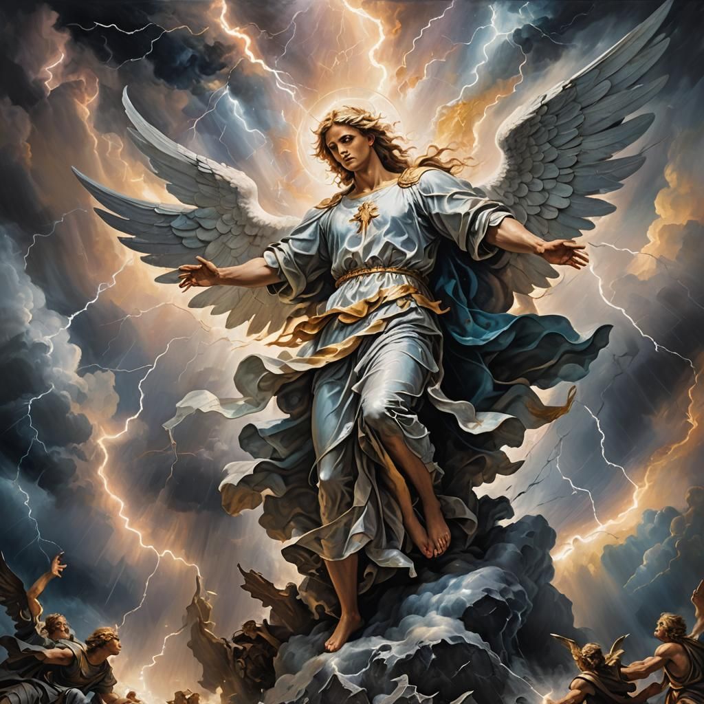 Angel of Power in Heaven's Battle, Oil Painting