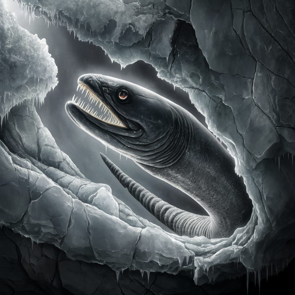 Moray Eel Frozen in Ancient Ice