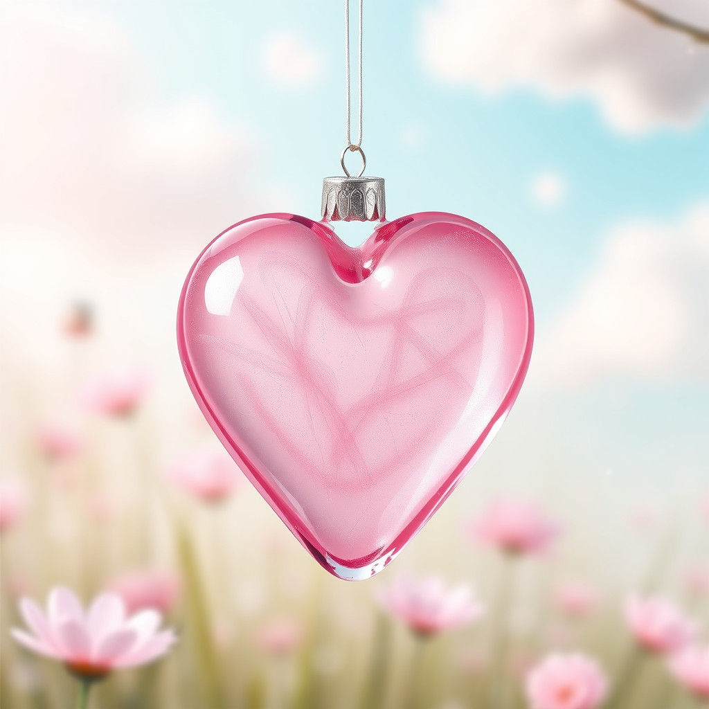 Pink Glass Heart Ornament in Dreamy Pastel Setting