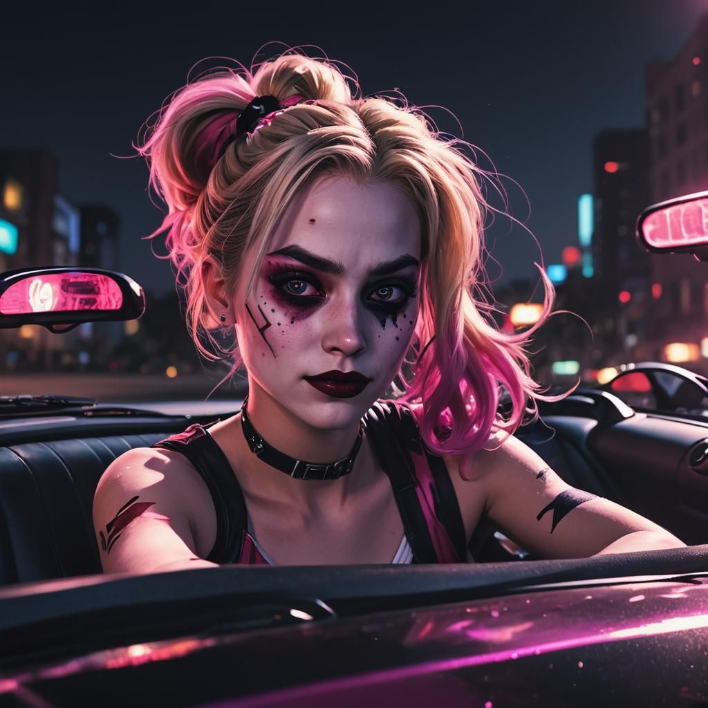 Harley Quinn Driving a Custom Miata: Digital Art