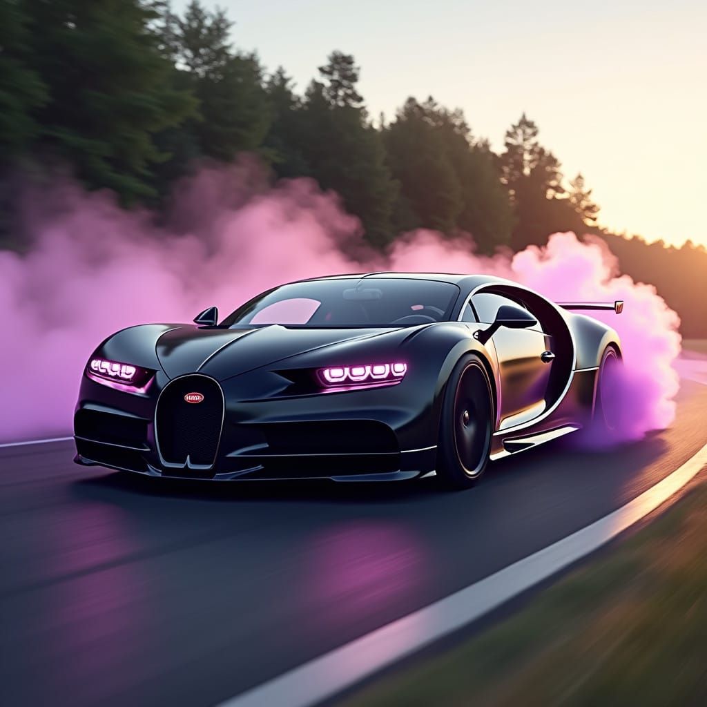 Bugatti Chiron Drifts in Iridescent Purple Smoke on A1-Ring....