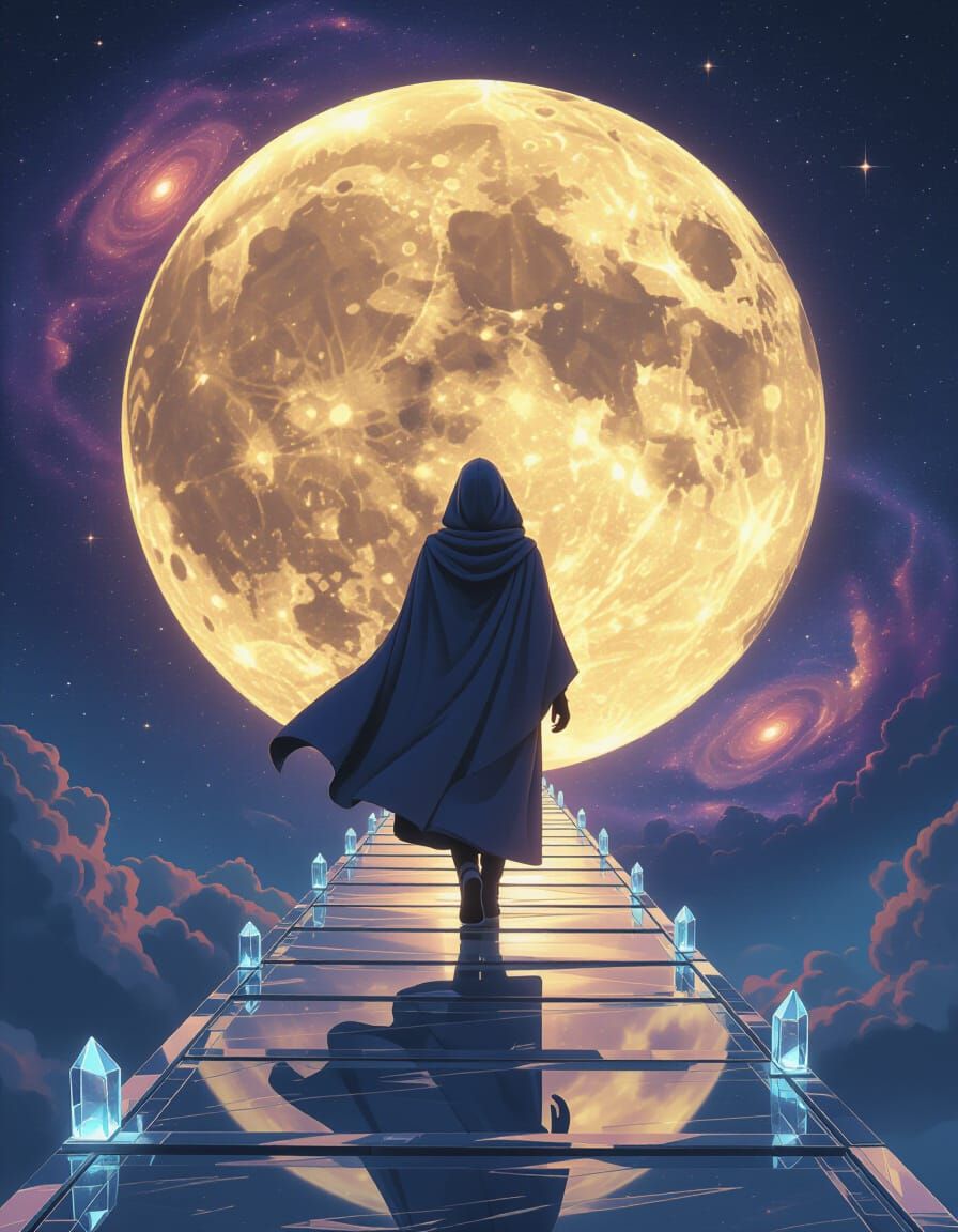 Traveler on Crystal Bridge Between Moons