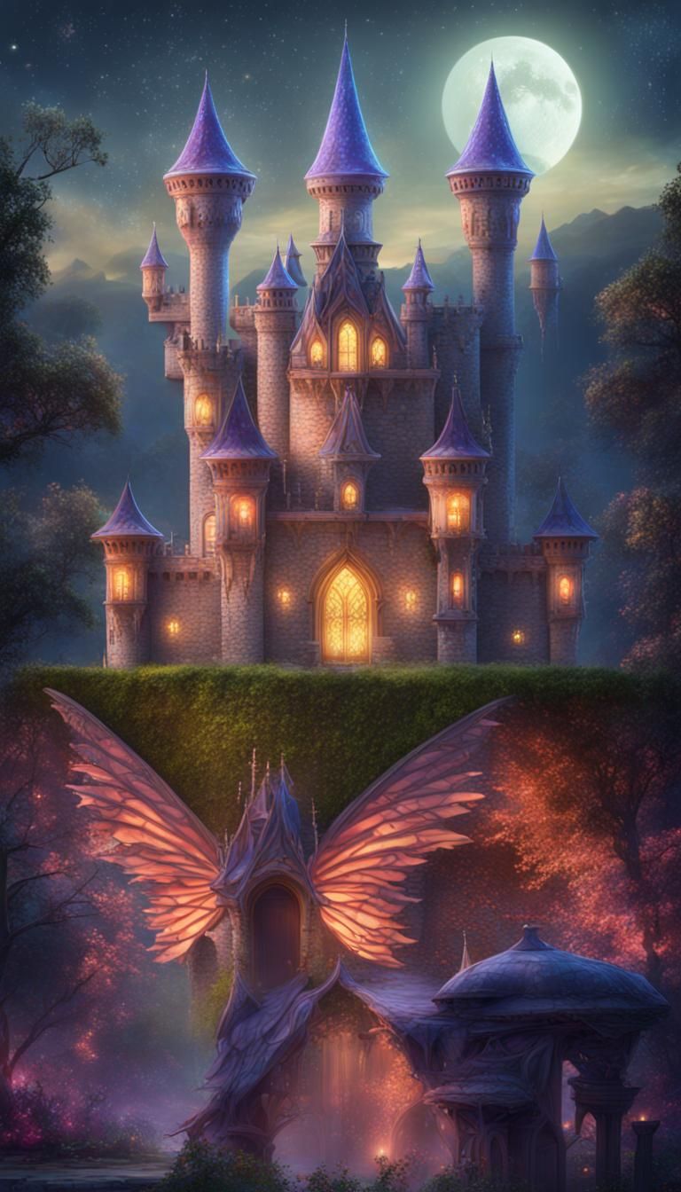 Starry Night Fantasy Castle: Detailed Matte Painting