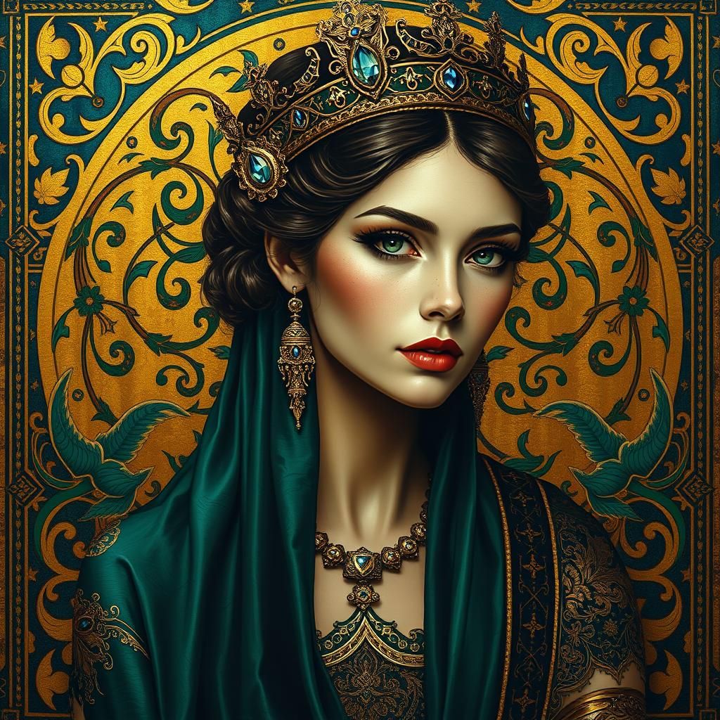 Regal Woman: Gothic Portrait in Klimt Style
