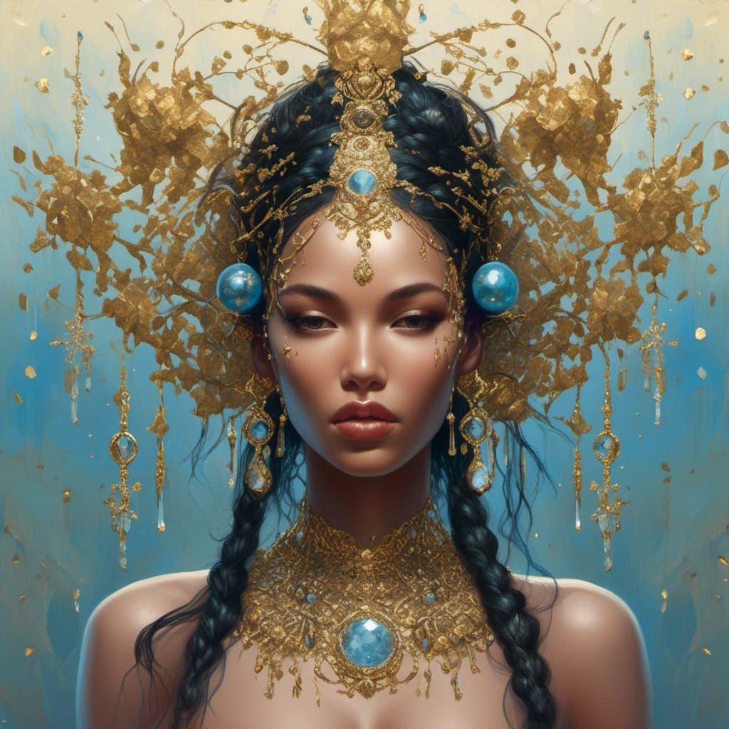 Surreal Celestial Spanish Woman with Gold and Pearls