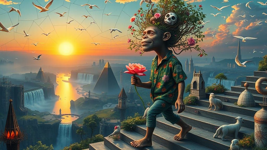 Psychedelic Floating City Art in Bosch and Haeckel Style