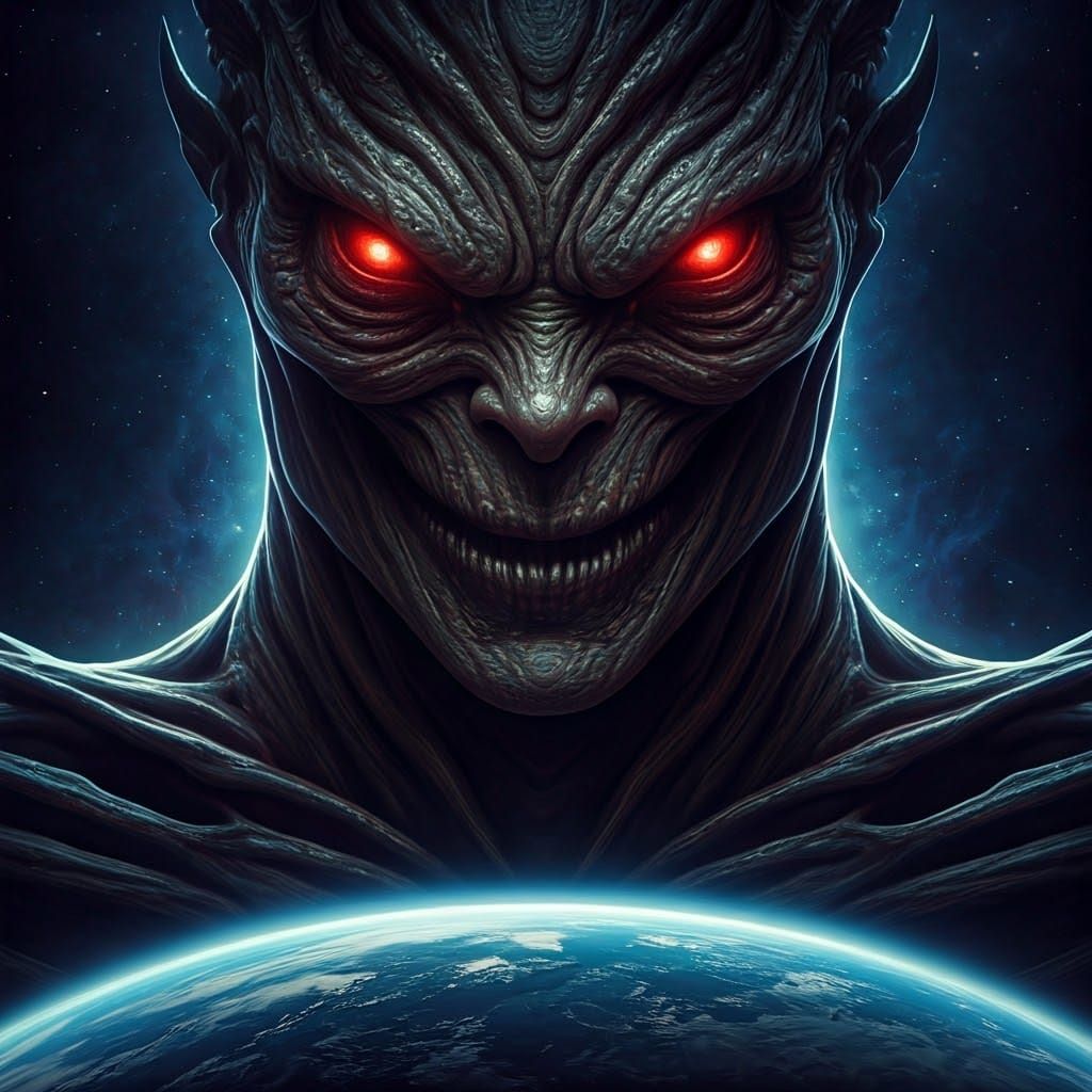 Gigantic Space Monster Gazing Upon Earth