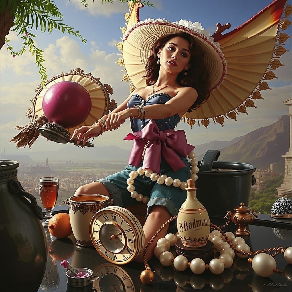 Glamorous Woman Adorned with Pearls and Diamonds