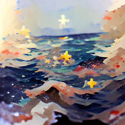 Star Falling into the Ocean: Gouache Painting