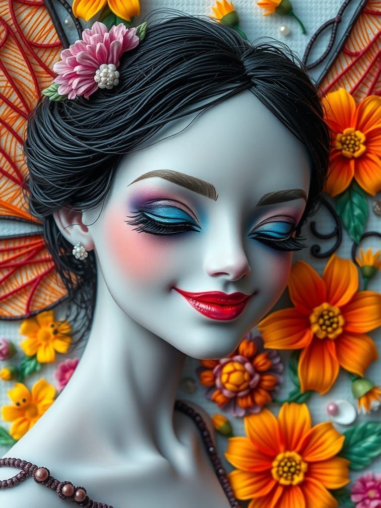 Surreal Fairy in a Vibrant Mixed-Media Landscape