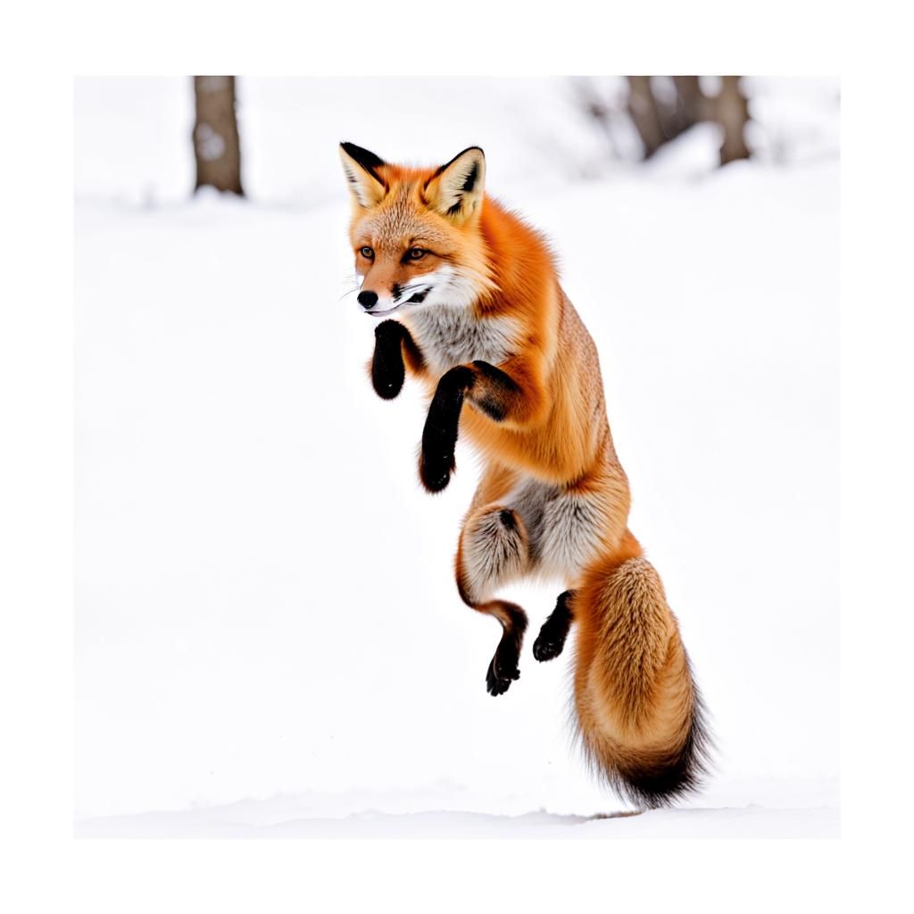 Red Fox Plunging Into Snowdrift