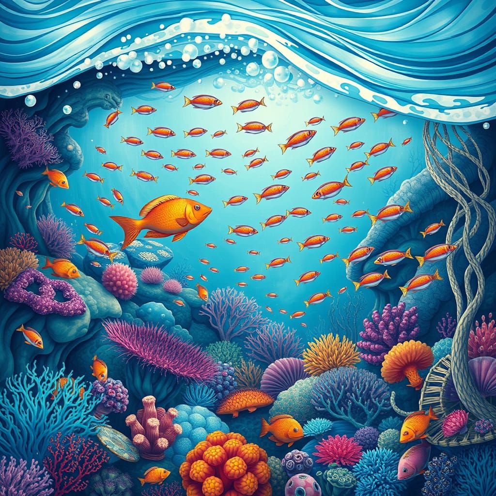 Vibrant Marine Life in Dreamlike Underwater Scene