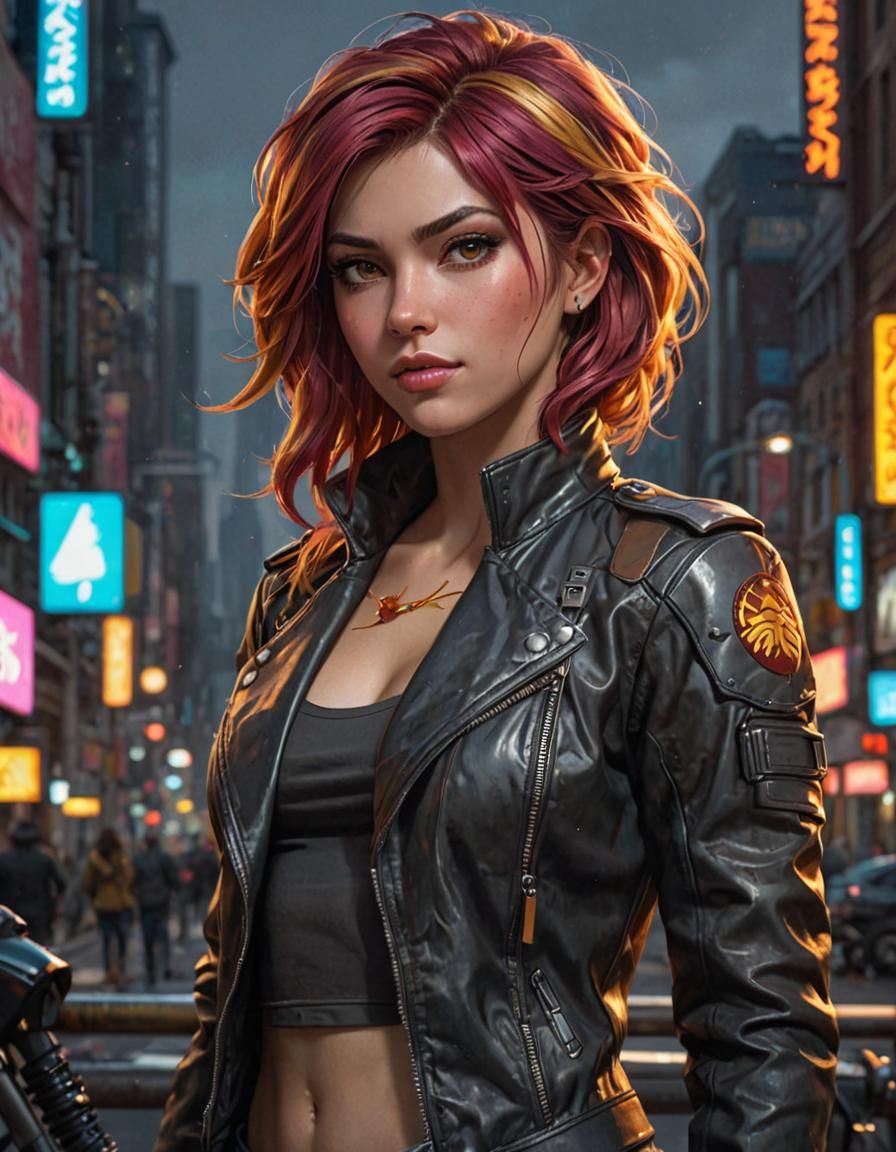 Sunset Shimmer in Cyberpunk Style Portrait