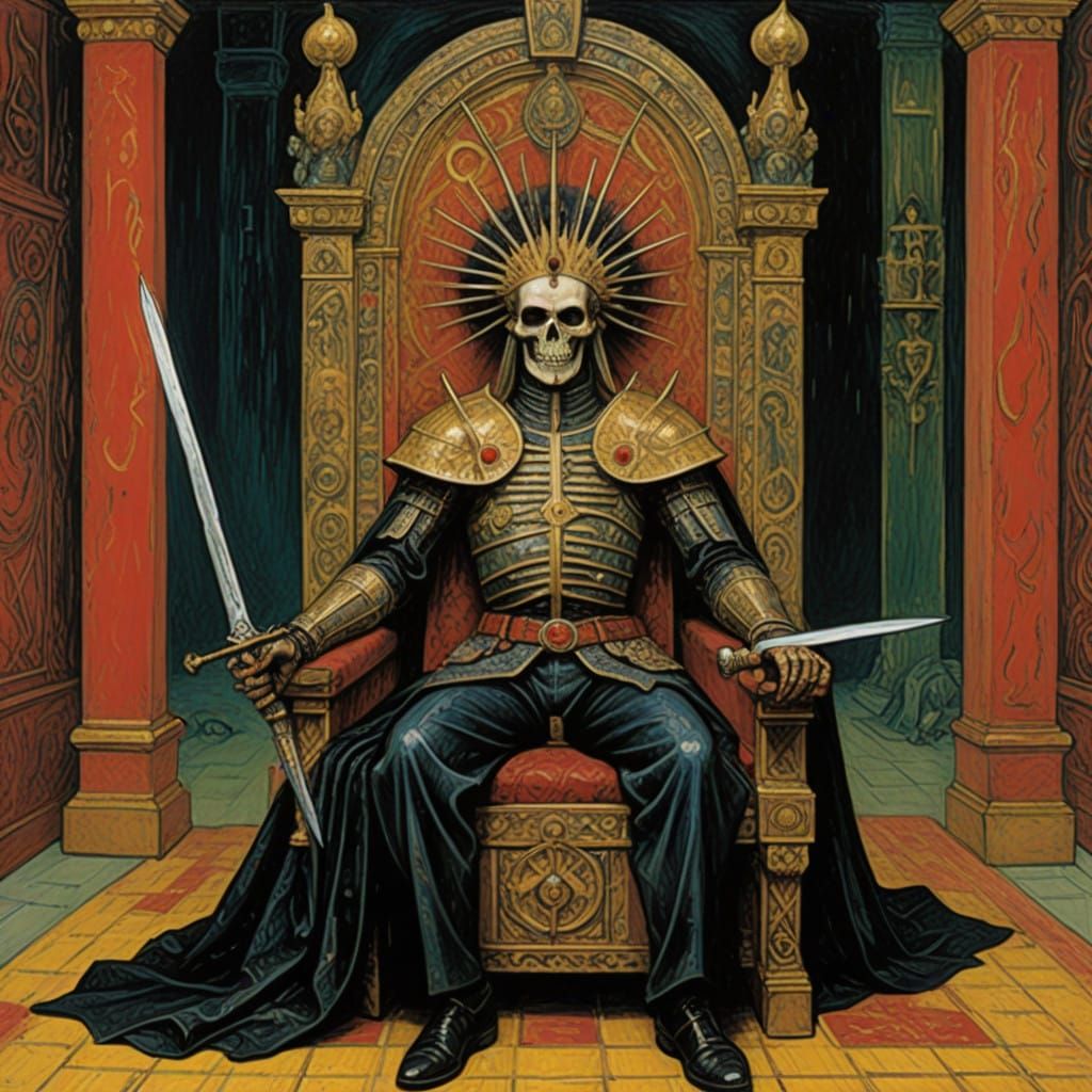 Cyberpunk Figure Sinks into Ruin, a Powerless Ruler