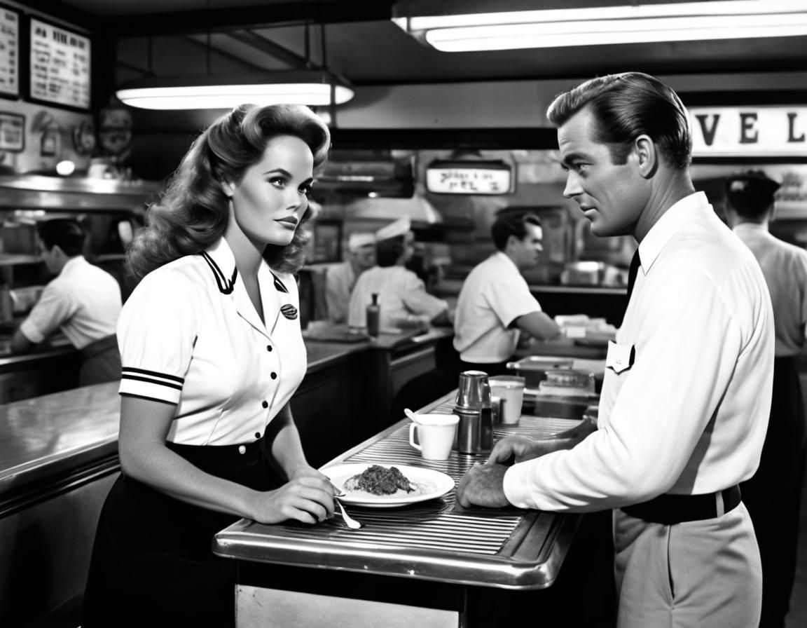 Film Noir Diner Scene with Waitress