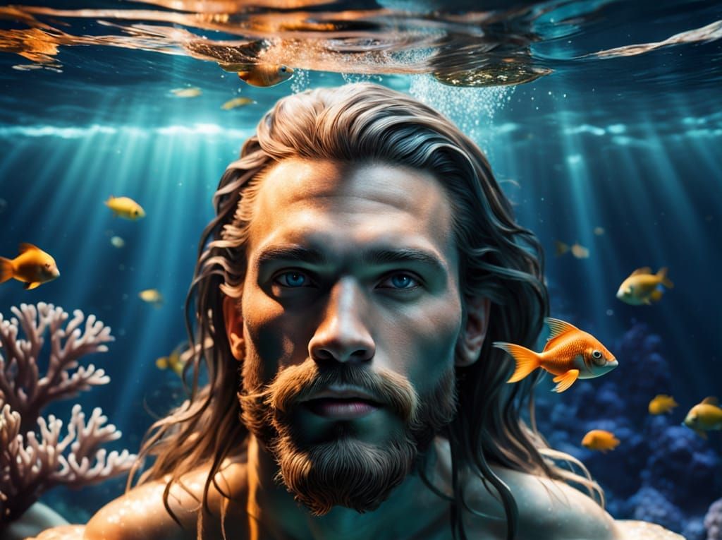 Sensual Merman in Vibrant Underwater Realm
