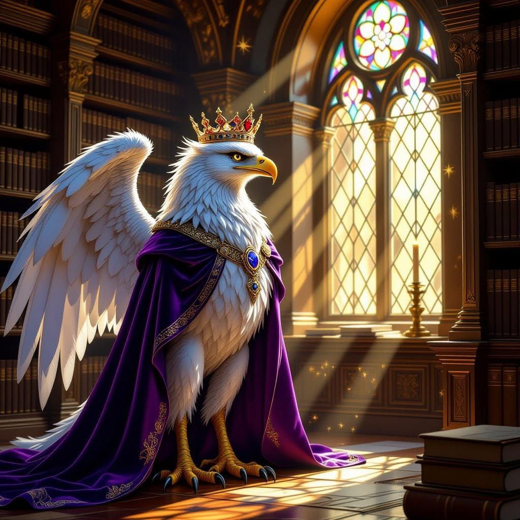 Majestic Griffin Guards Ancient Library in Fantasy Concept A...