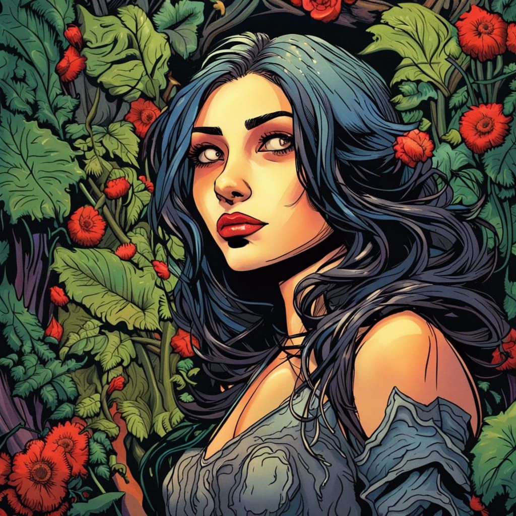 Vampire Woman with Mushroom in Comic-Book Style