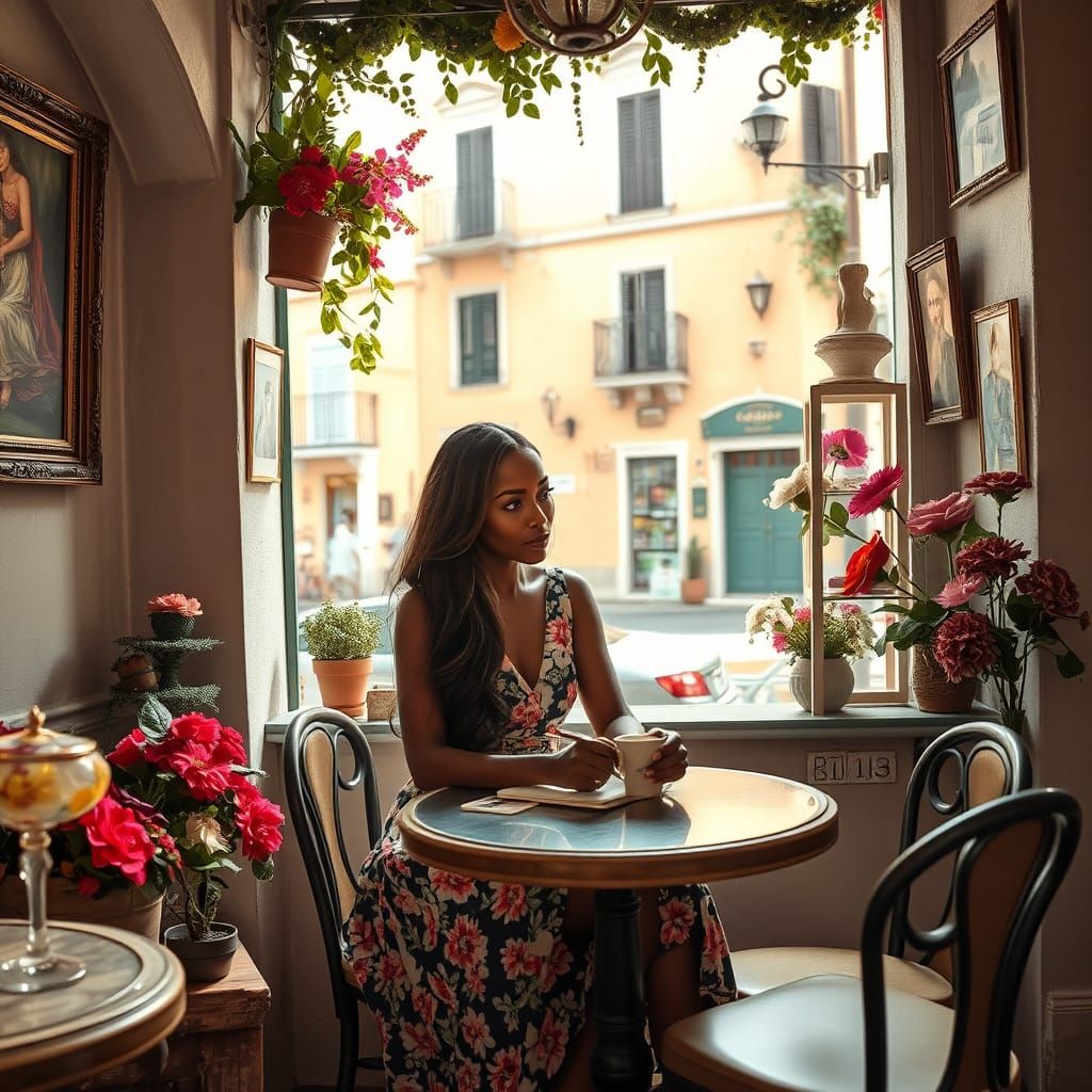 Italian Cafe Scene in Leibovitz Style