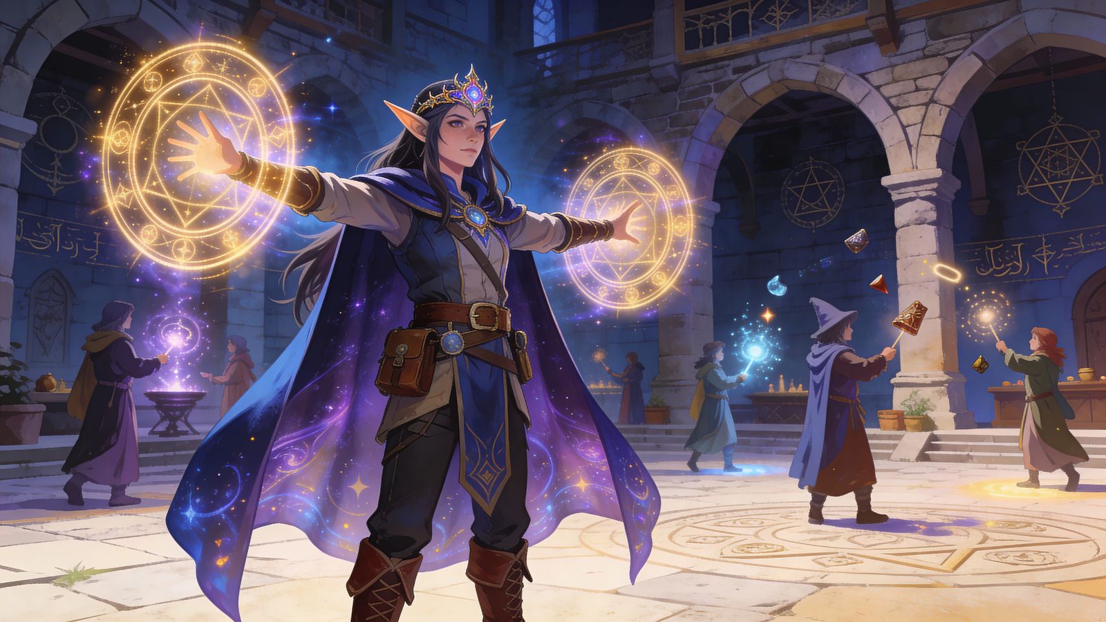 Elven Mage Casts Circle of Protection in Courtyard