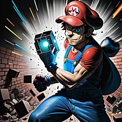 Super Mario Bursts Through a Brick Wall