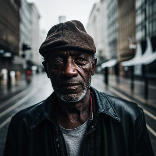 Lonely Man in Rainy Street Portrait
