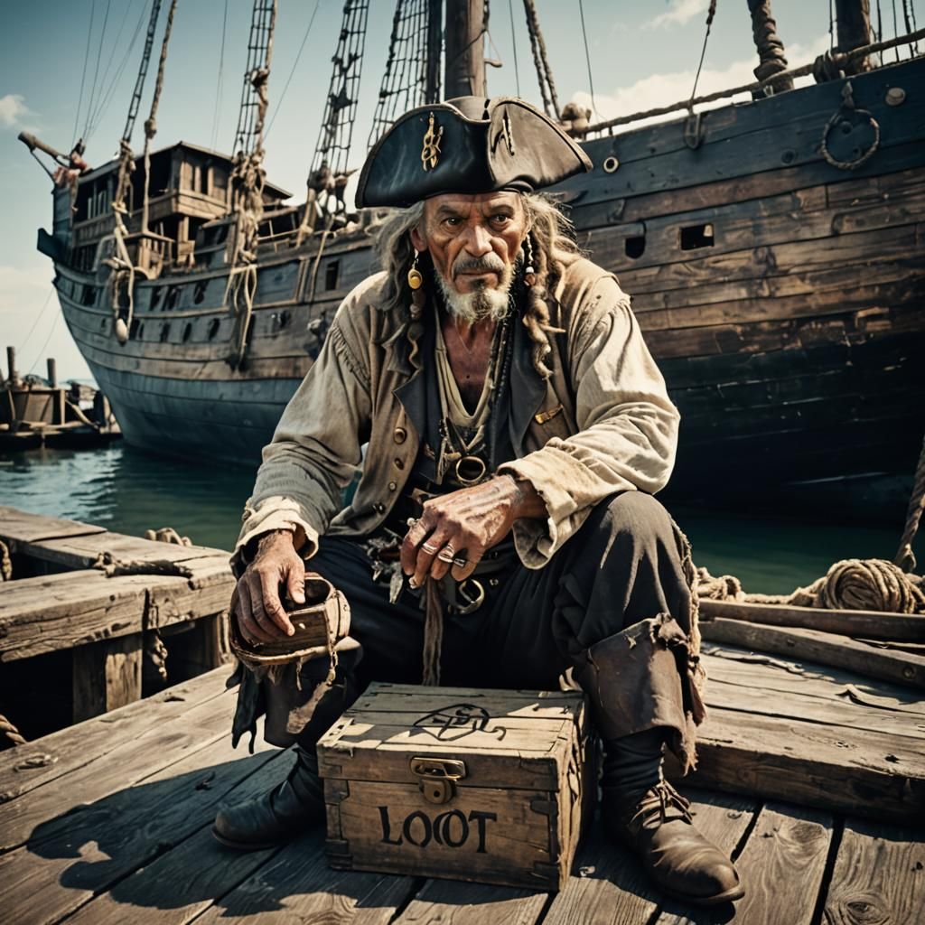 Cinematic Pirate on Dock with Loot Box