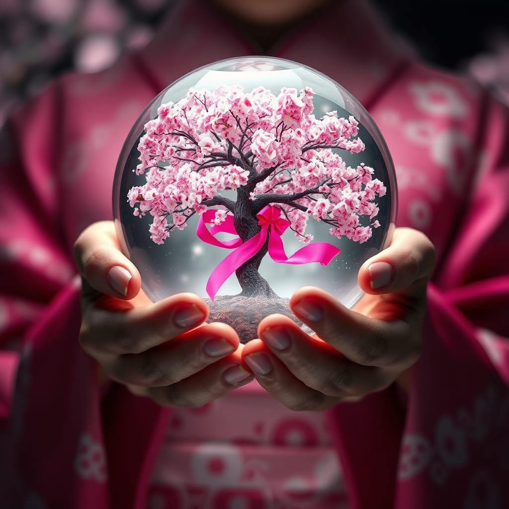 Pink ribbon sakura tree
