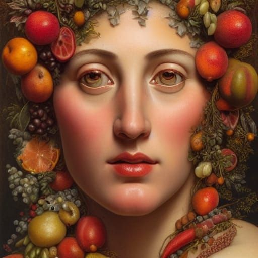 Demeter: Goddess of the Harvest in Fruit Portrait