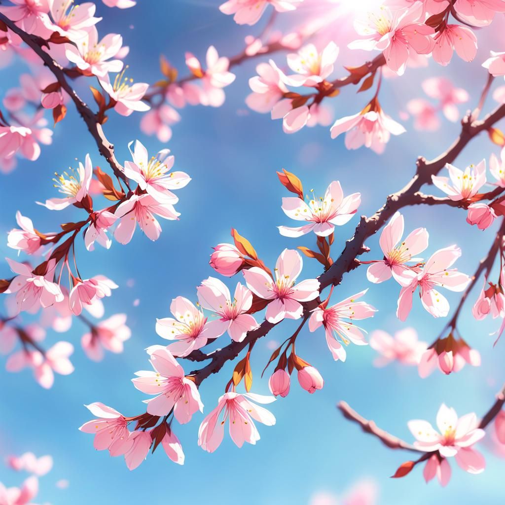 Anime Style Cherry Blossom Tree in Bloom