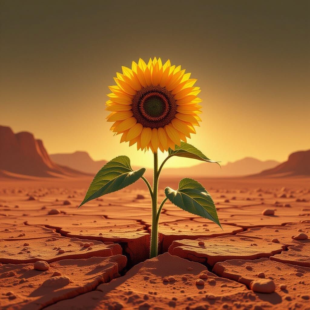 Resilient Sunflower on Mars in a Realistic Style