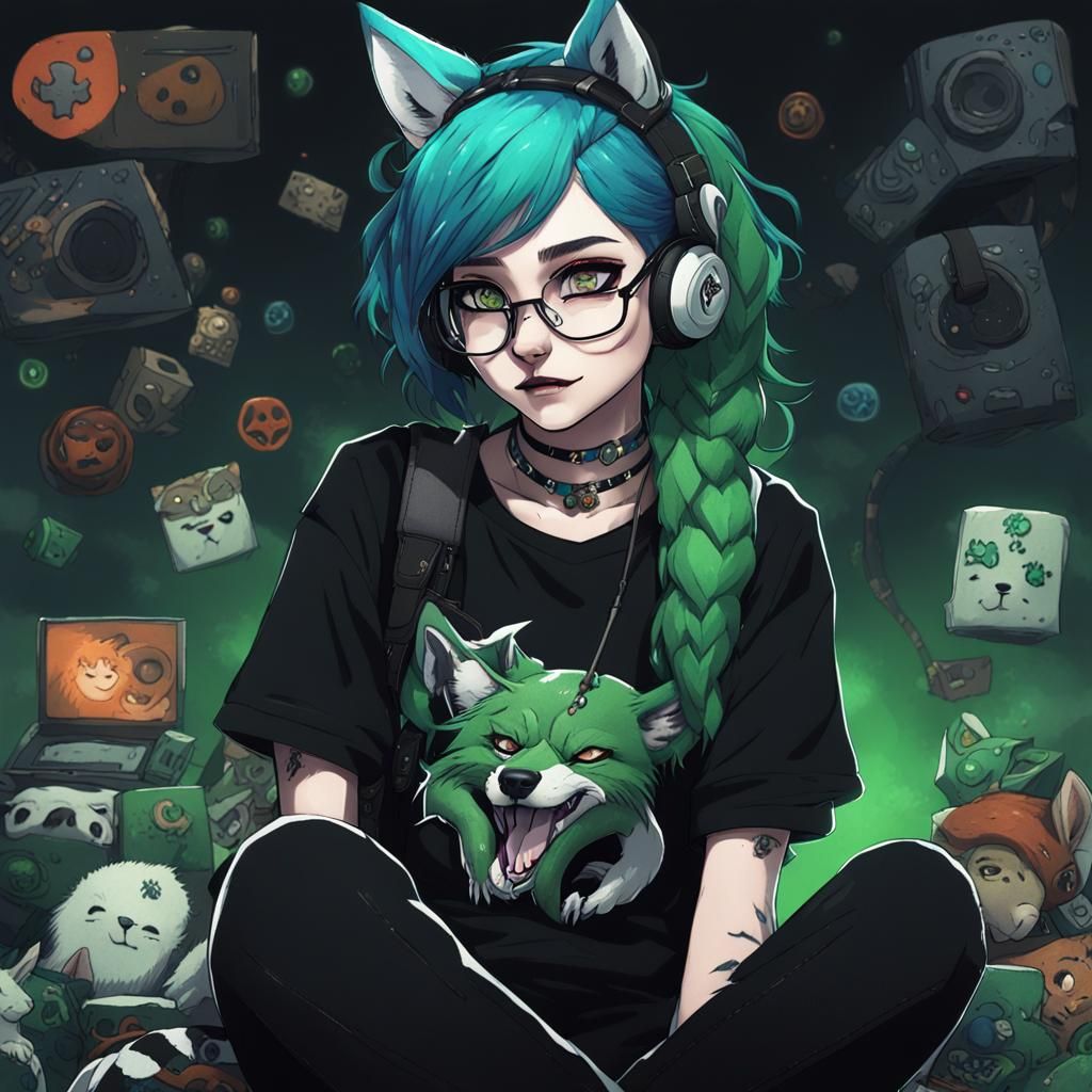 Anime Girl with Nintendo Switch in Digital Art