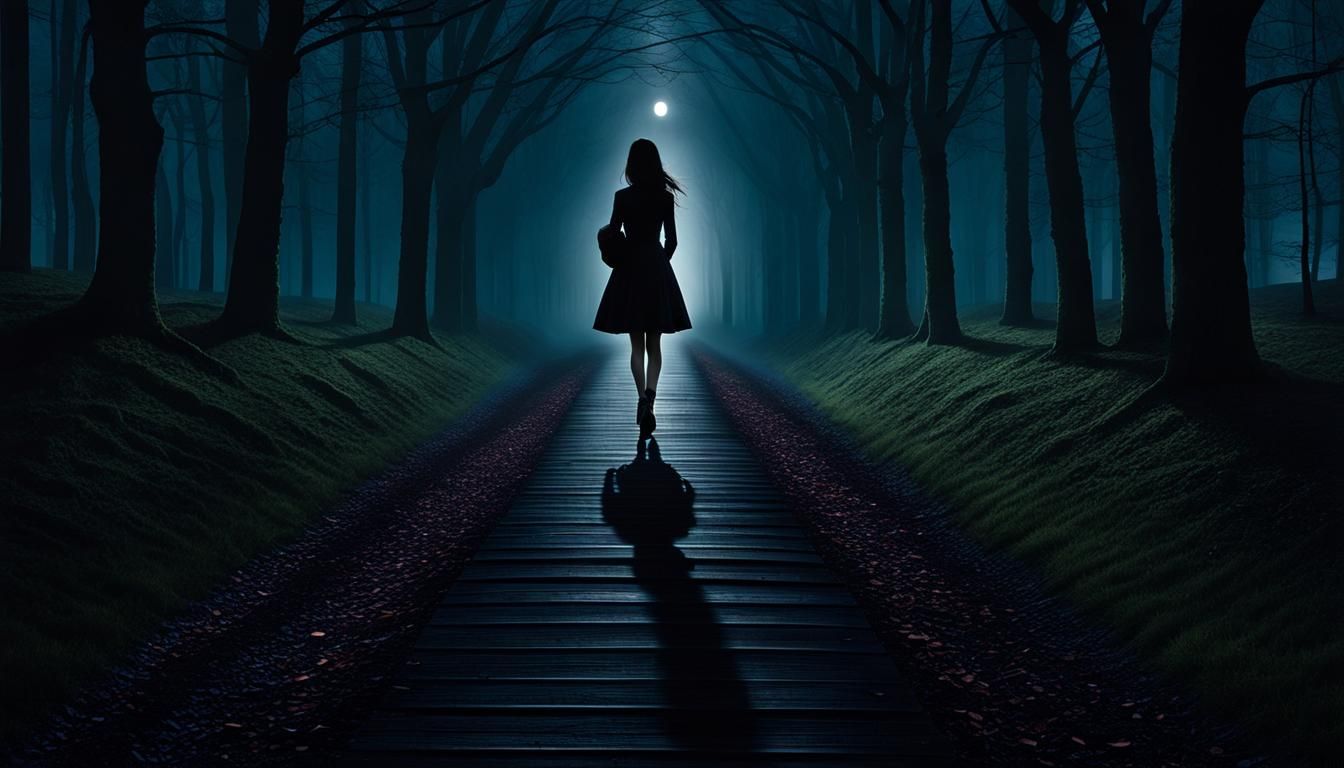 Solitary Figure Walking a Dividing Line