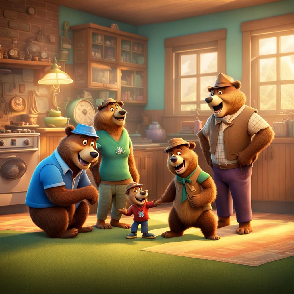 Yogi Bear Family Portrait in 3D Digital Art