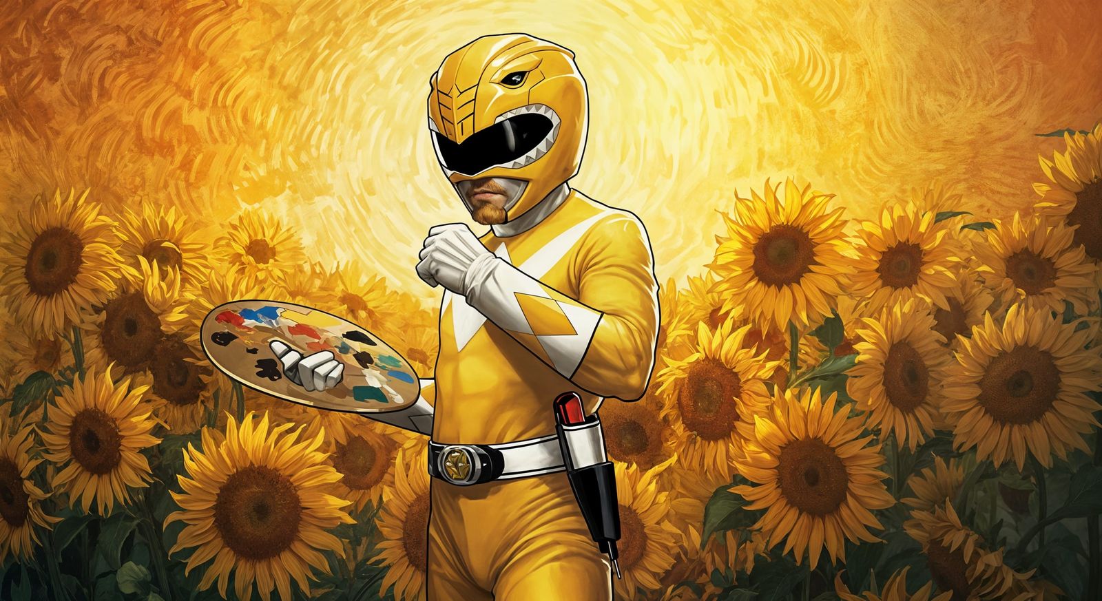 Vincent Van Gogh as Yellow Power Ranger in Sunflower Battlef...
